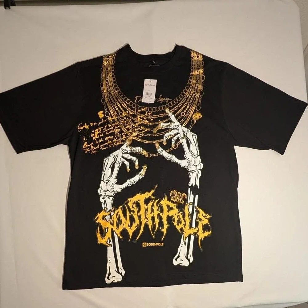 Southpole Skeleton Hands Graphic T-Shirt 5XB Black Gold Y2K Streetwear NWT